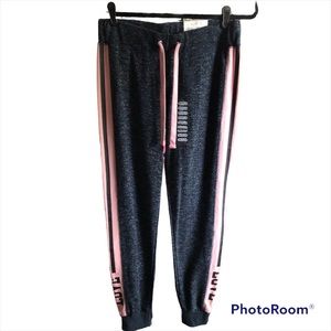 Reflex Grey Sweatpants with Pink Side Stripes. Love Spell-out. Size Medium